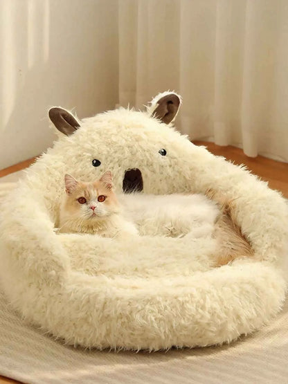 Cozy Bear-Shaped Plush Pet Nest