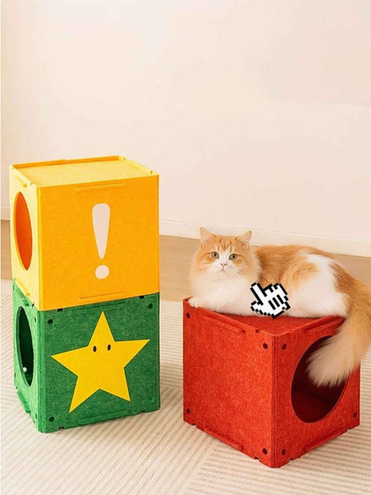Cat House Cube Tunnel System - Felt Interactive Hideaway