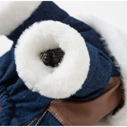 Retro Rebel Jacket - Denim Pet Coat with Fur