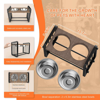 H-shaped Iron Frame 3 Height Elevated Dog Bowl