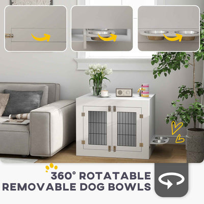 Dog Crate Furniture with 360° Rotatable Removable Dog Bowls