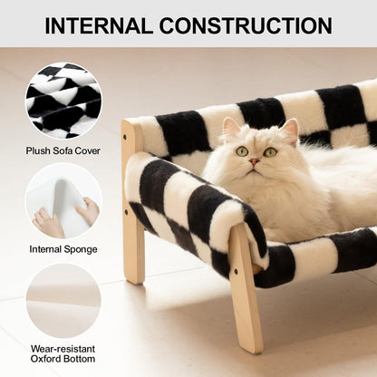 Raised Cat Bed - Wooden Legs Checkerboard