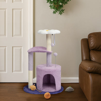 Cat Tree 33" - Multi-Level Purple Tower with Curved Perch