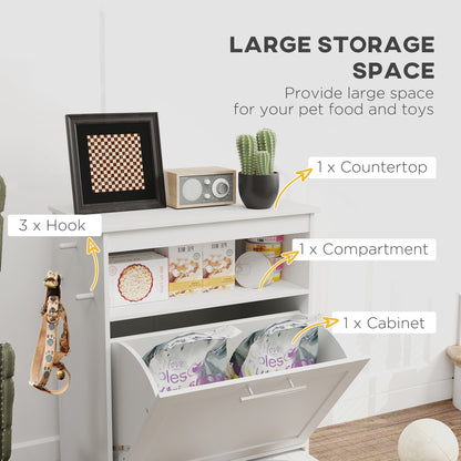 Pet Feeder Station Cabinet - Raised Bowls Storage Hooks
