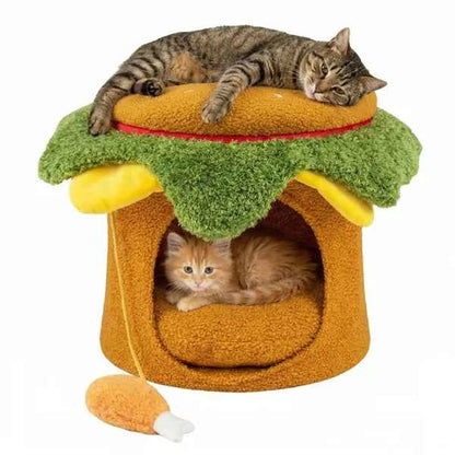 Cat Bed Cheeseburger Shape - Novelty House With Plush Toy