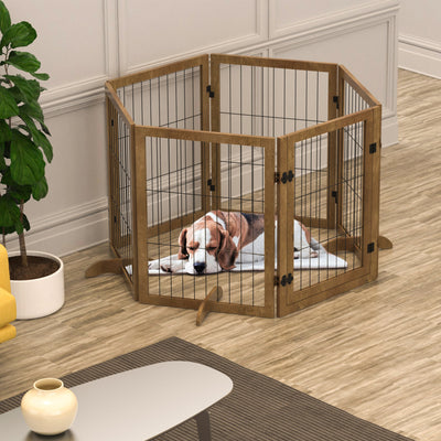 Dog Gate with Door - 6 Panel Pet Fence Barrier 144 Inch