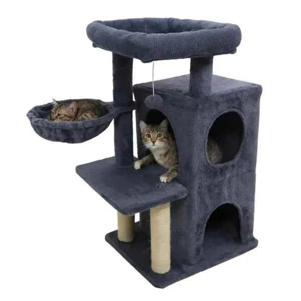 Dark Gray 33.5" Multi-Level Cat Tree With 2-Tier Condo, Sisal Scratching Posts & Anti-Toppling Device For Cats