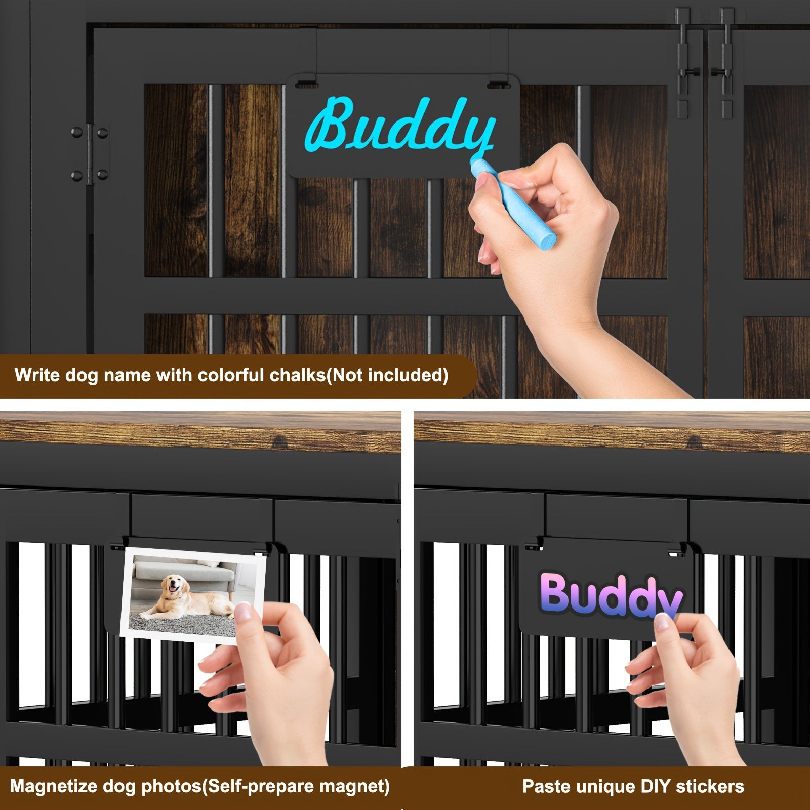 Heavy Duty Dog Crate Furniture for Large Dogs - Double Door Escape-Proof Kennel