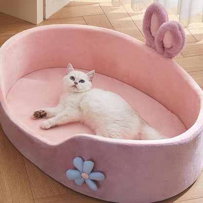 Pink Princess Pet Bed - Rabbit Ear Calming Cushion