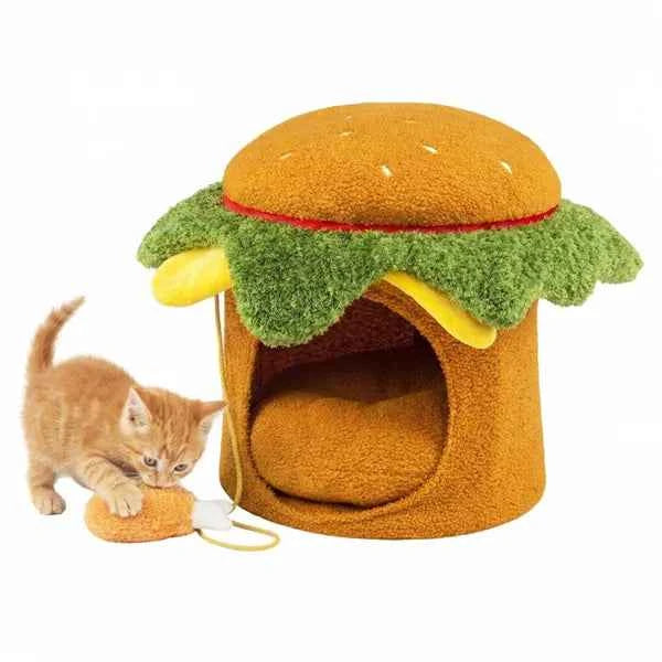 Cat Bed Cheeseburger Shape - Novelty House With Plush Toy