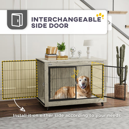 Dog Crate Furniture End Table 39 Inch with Wheels