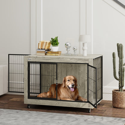 Dog Crate Furniture End Table 39 Inch with Wheels