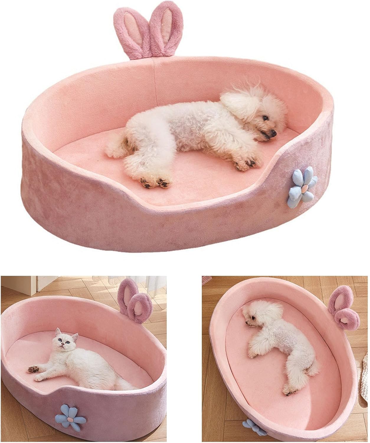 Pink Princess Pet Bed - Rabbit Ear Calming Cushion