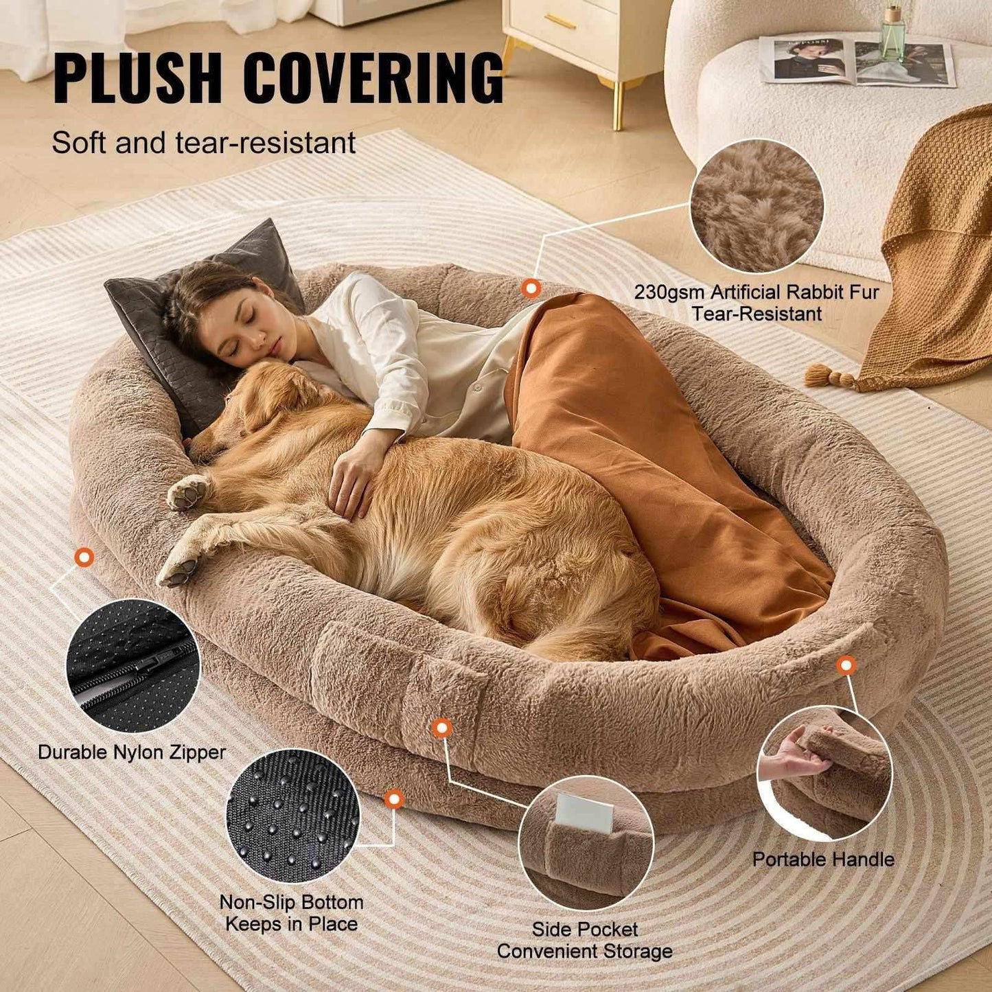 Giant Human Dog Bed - 72" Washable for Adults & Large Dogs