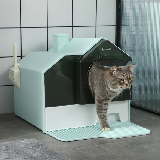 Cat Litter Box Hooded House - Drawer Clean Mat Scoop Included
