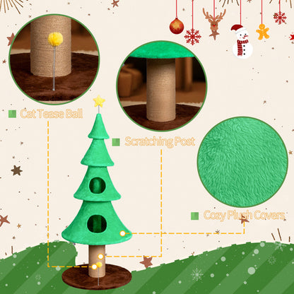 Christmas Tree Cat Tower - 59in Tall with Condos & Scratching Post - Purrfect Pet Haven