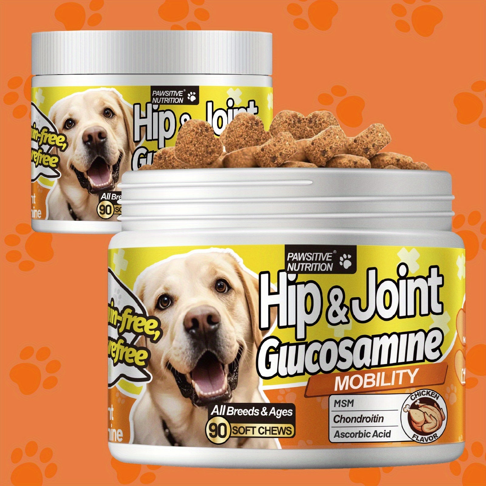 PAWSITIVE NUTRITION Advanced Hip and Joint Supplement - 90 Count, Glucosamine & Chondroitin, MSM, Alaskan Salmon Oil - Joint & Muscle Health, Mobility & Flexibility, Chicken Flavor | Purrfect Pet Haven