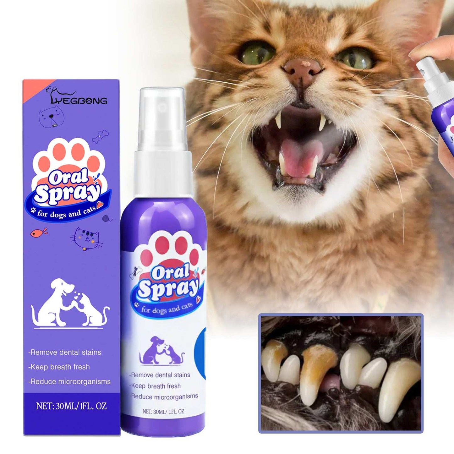 Teeth Cleaning Stain Removal Spray - Fresh Breath Pet Oral Care Spray