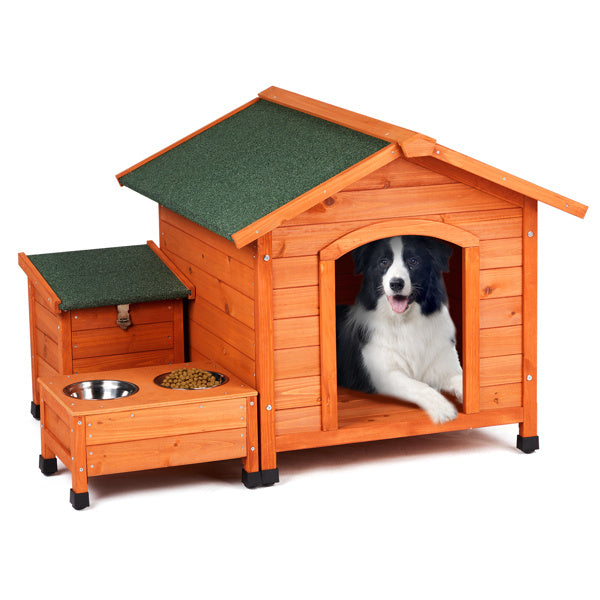 Wooden Cat & Dog House - Fir with Food Bowl & Storage