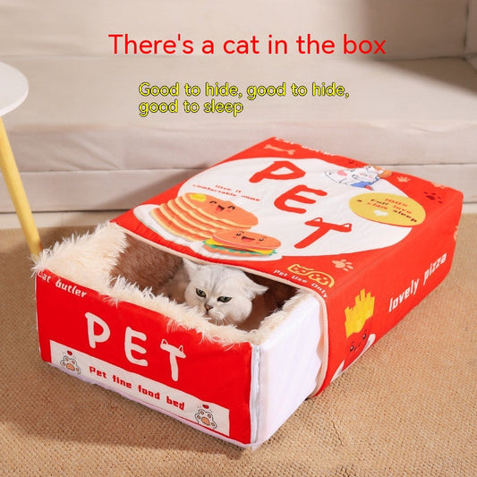 Cat Nest Snack Box Shaped - Fully Enclosed Cozy Cave Bed