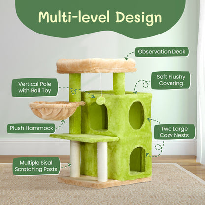 3-inch Yellow-green Speaker-shaped Double-layer Cat House  Hammock Cat Bed