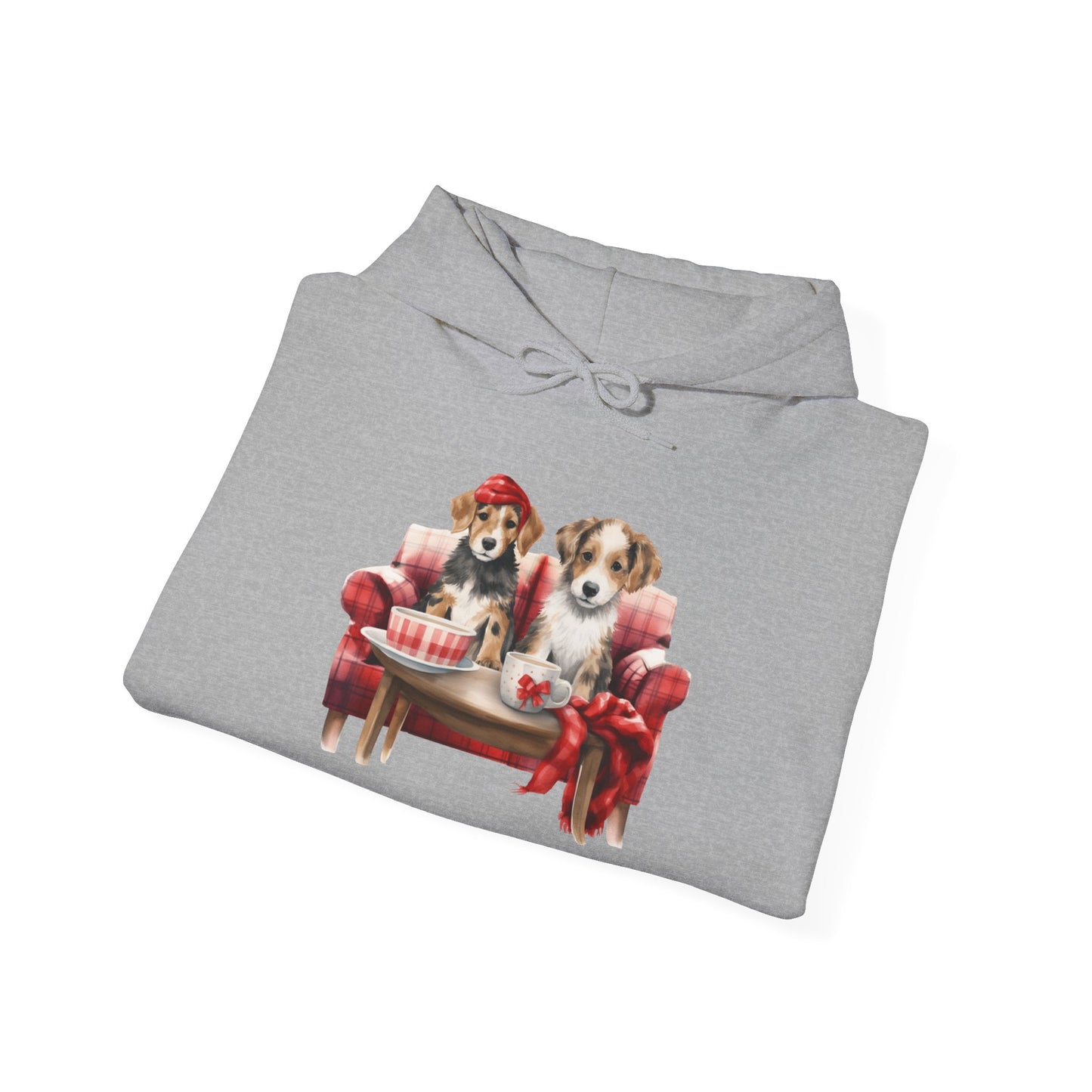 Christmas Puppies Hoodie - Festive Dogs on Sofa Holiday Sweatshirt