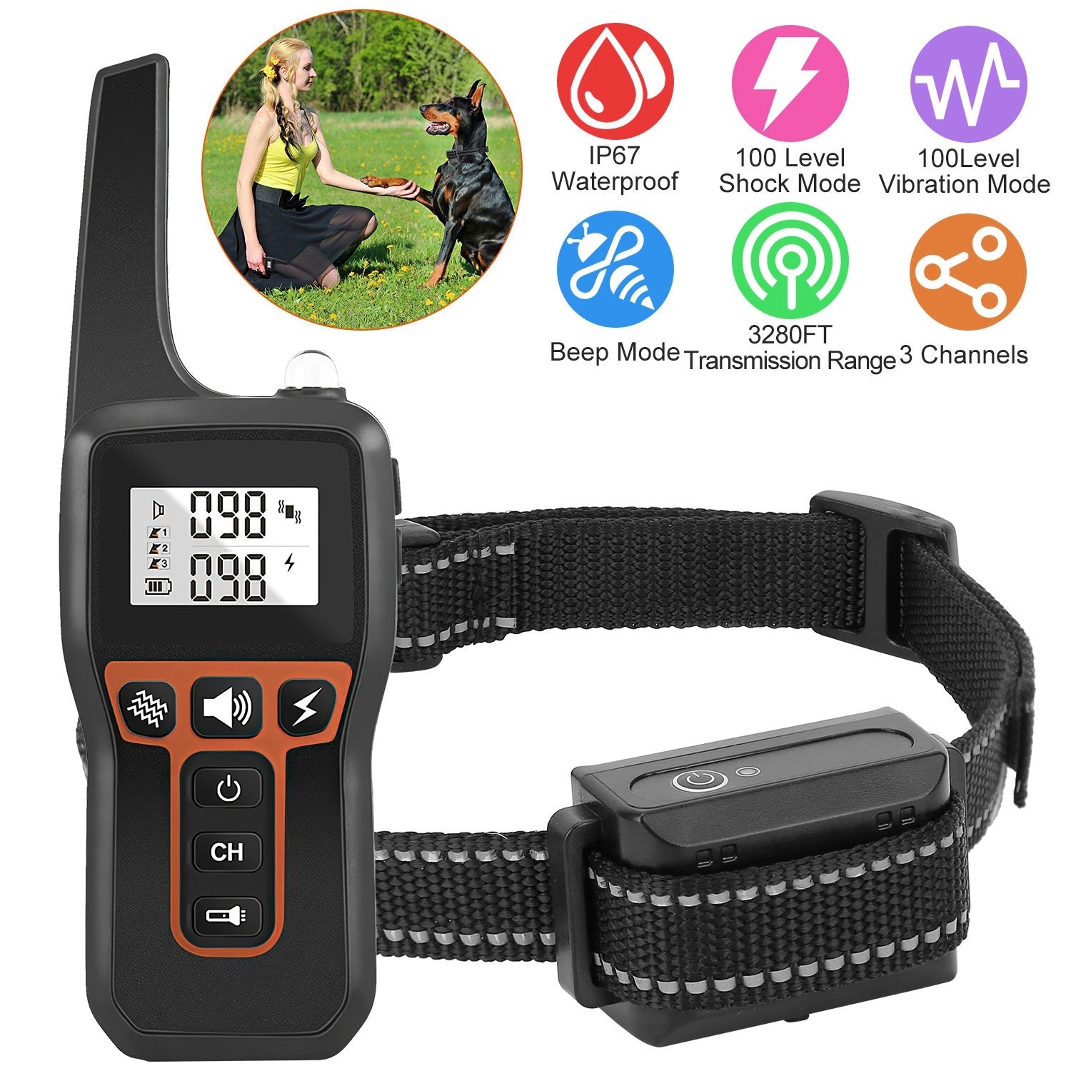 Dog Training Collar - 3280ft Range IP67 Waterproof 3 Modes - Purrfect Pet Haven