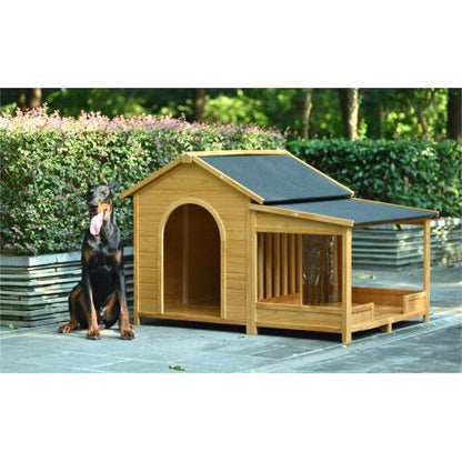 Large Wooden Dog House - 60" Cabin with Covered Porch