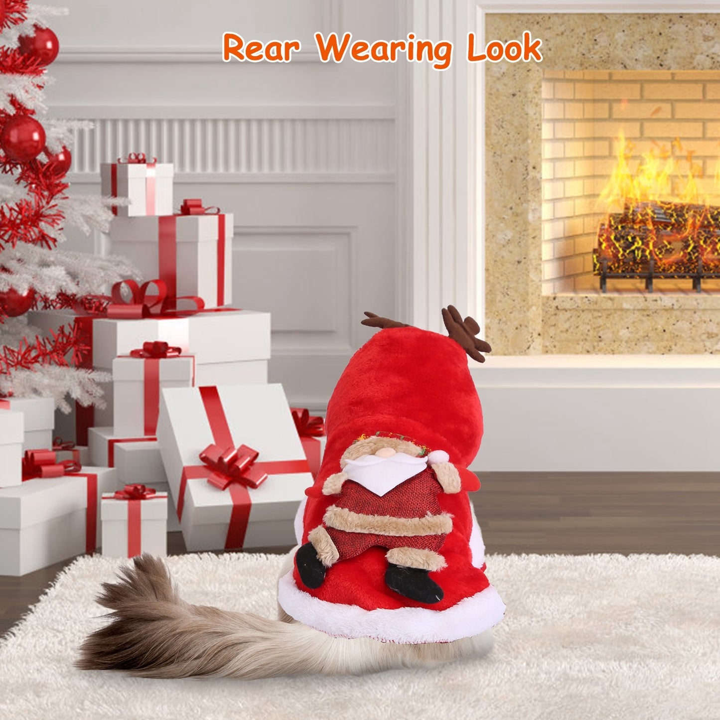 Christmas Santa Reindeer Pet Outfit - Holiday Coat with 3D Antlers
