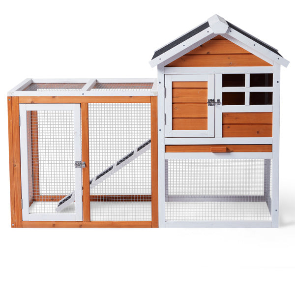 Wooden Rabbit Hutch with Run - Fir Wood with Ladder