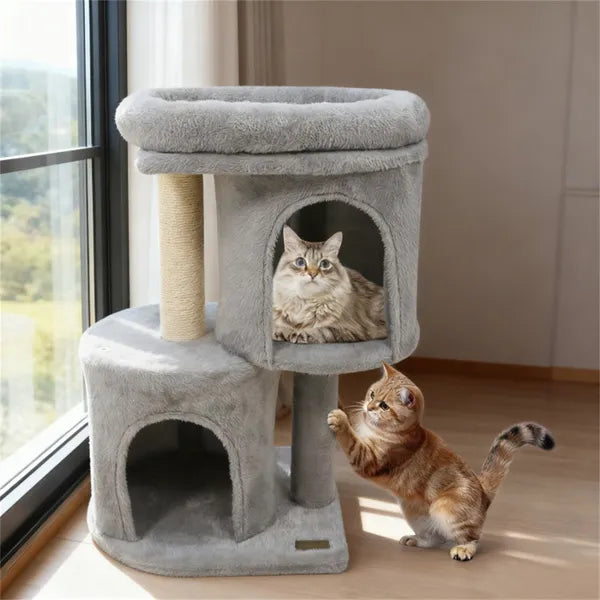 Compact Cat Tree -  2 Condos & Sisal Scratching Posts