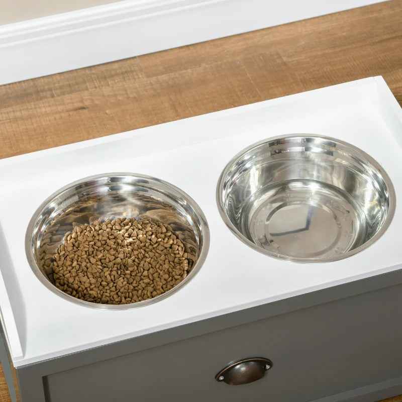 Elevated Dog Bowls - Pet Feeding Station With Storage