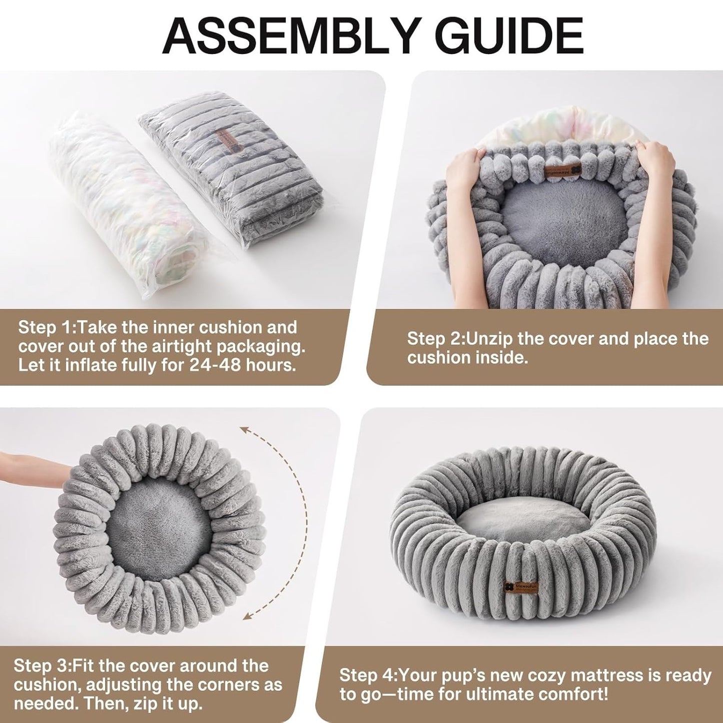 Fluffy Grey Round Pet Bed - Calming