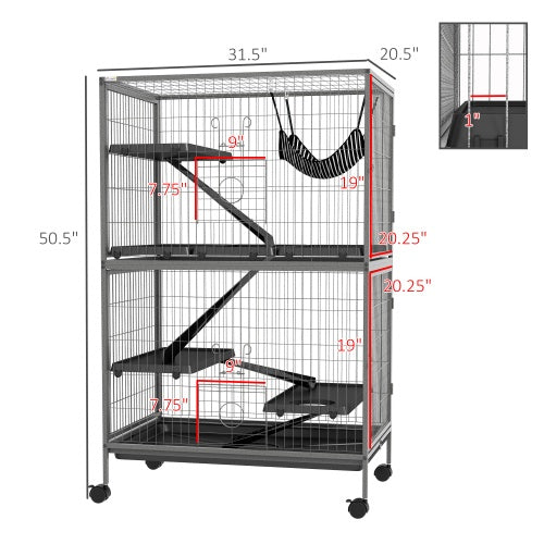 5-Tier Ferret Cage - 50" Tall with Rolling Wheels