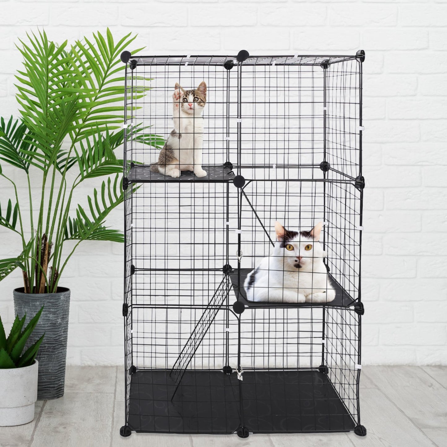Cat Cage 3 Tier Indoor - Metal Playpen with Doors and Ladders