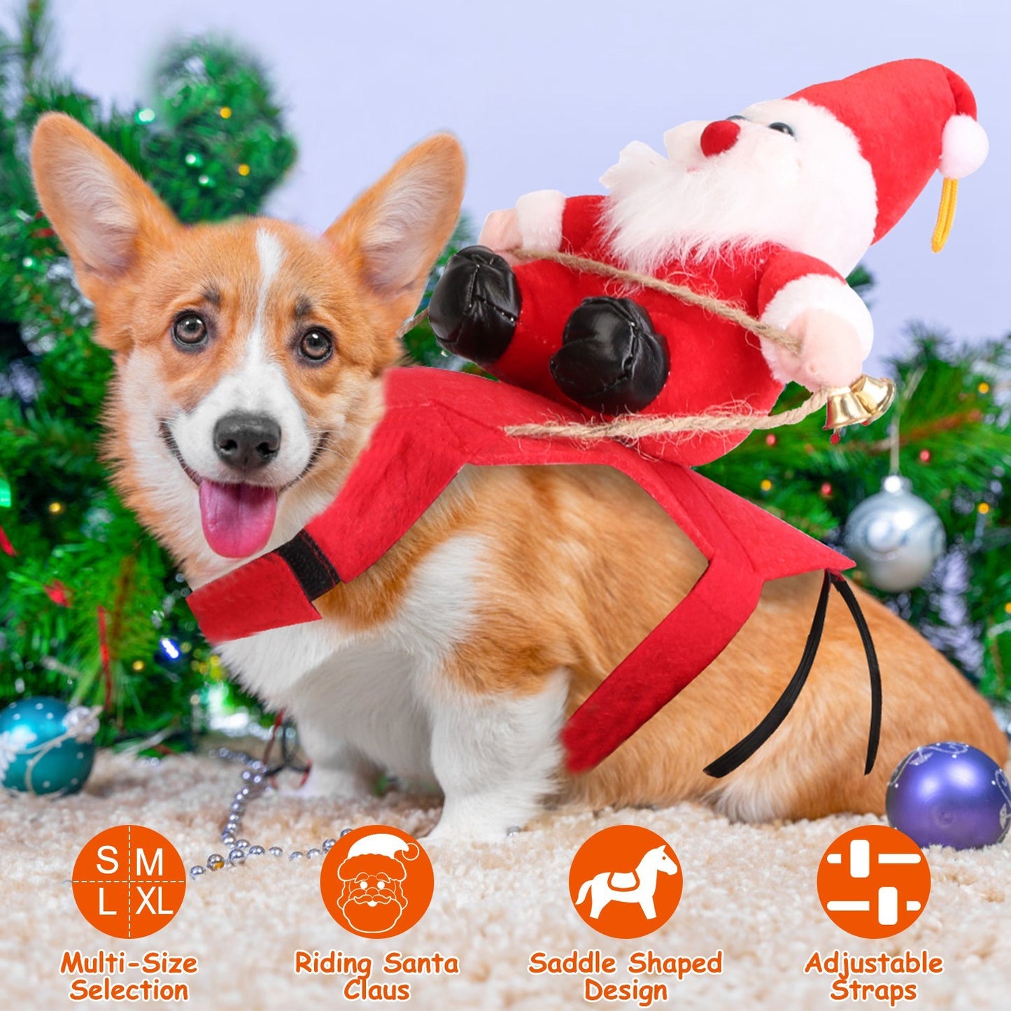 Christmas Santa Pet Outfit - Riding Style Holiday Coat with Bell