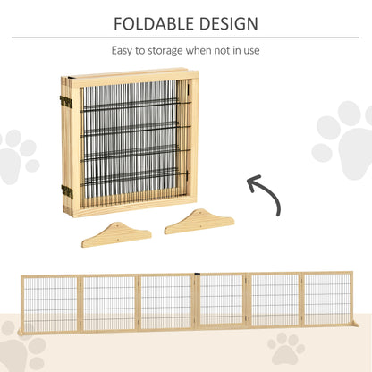 Freestanding Pet Gate 6-Panel - Wooden Dog Barrier for Doorways