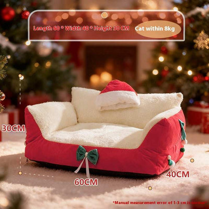 Christmas Cat Bed for Winter Warmth - Cozy Bolster Pet Nest - Purrfect Pet Haven