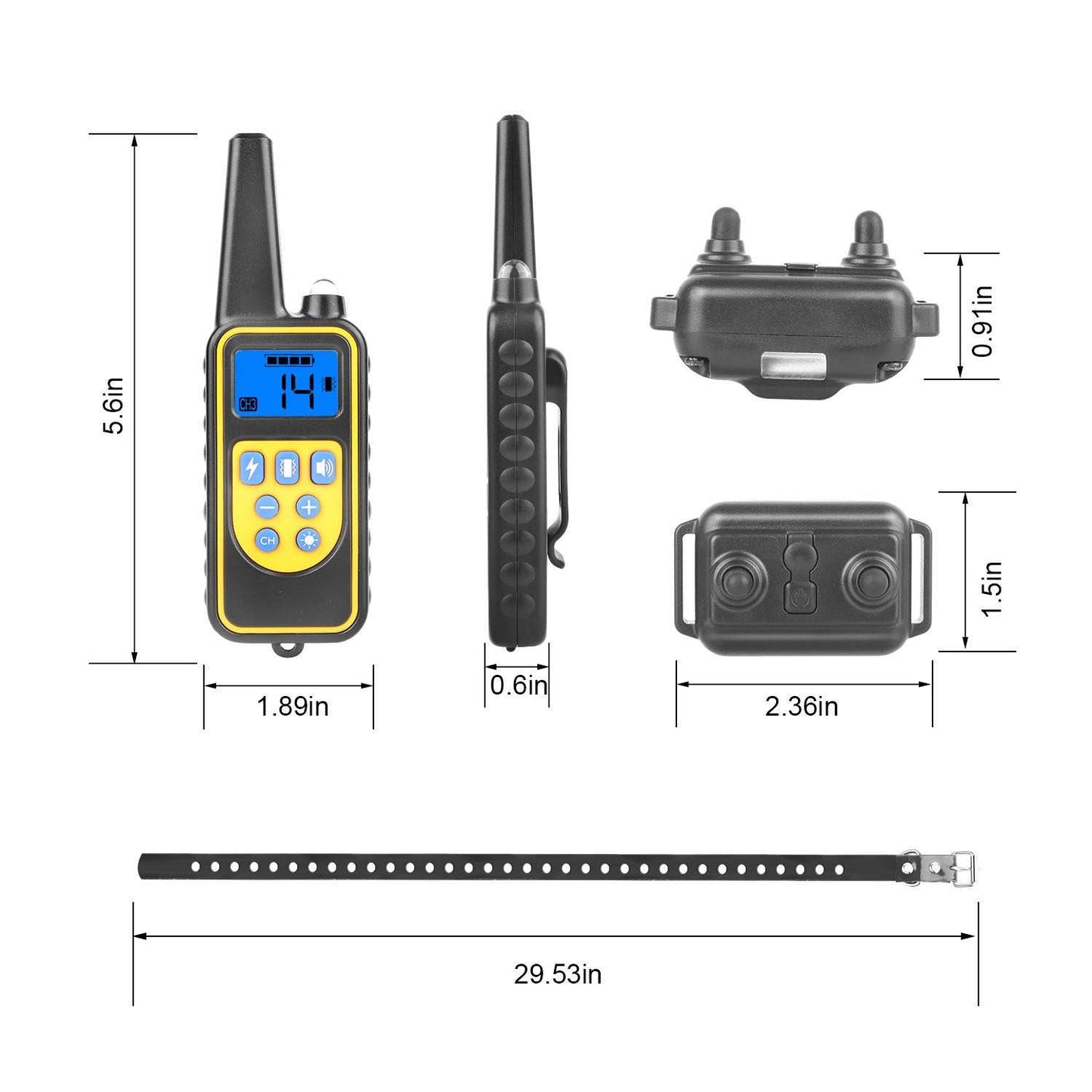 Dog Training Collar With Remote IP67 Waterproof Pet Trainer 300mAh Rechargeable 875 Yard Remote Control 4 Modes Adjustable Level