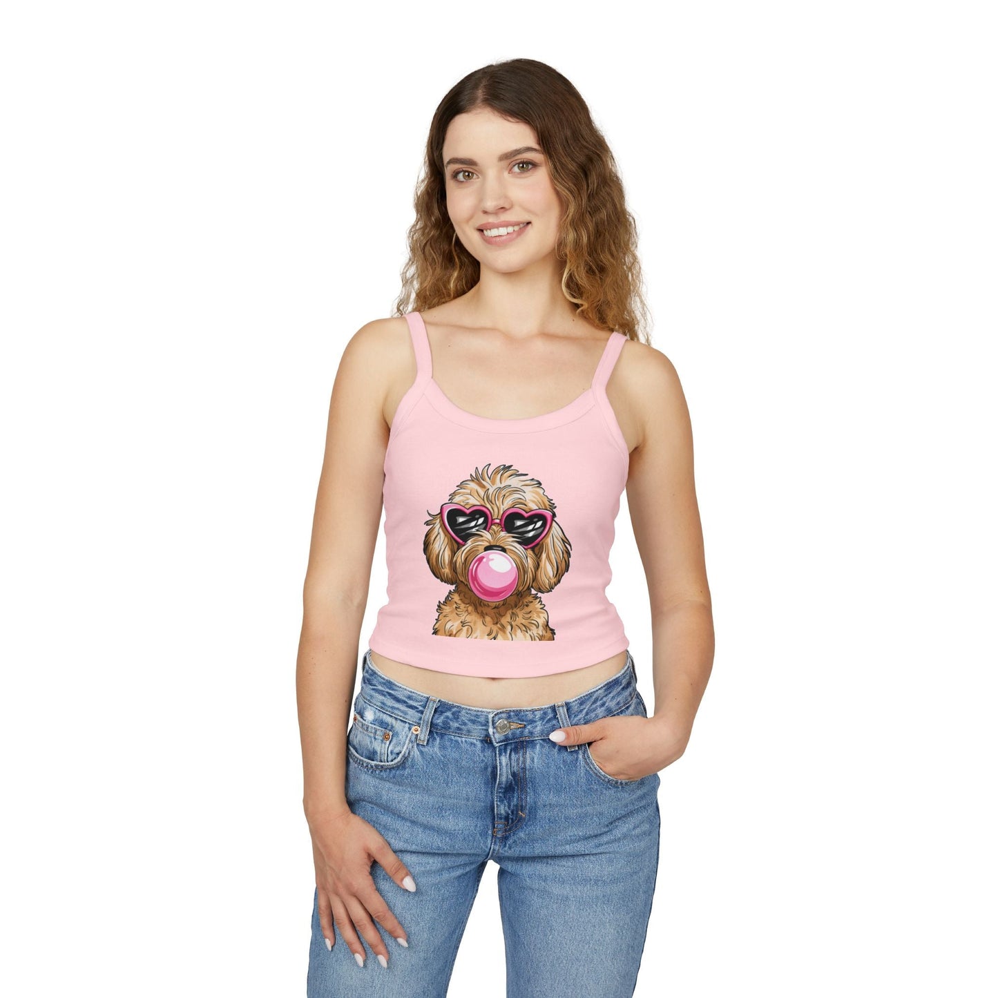 Cool Goldendoodle Blowing Bubble - Women's Spaghetti Strap Tank Top | Purrfect Pet Haven
