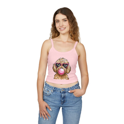 Cool Goldendoodle Blowing Bubble - Women's Spaghetti Strap Tank Top | Purrfect Pet Haven