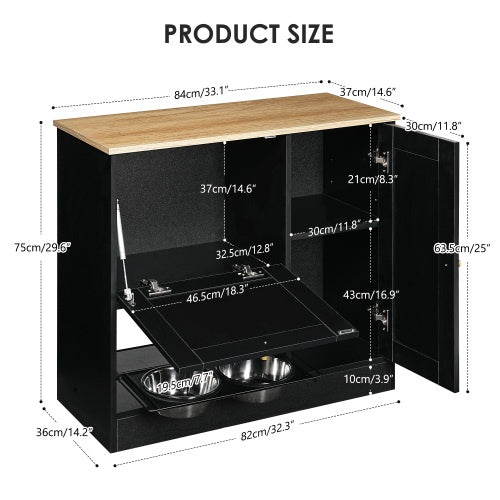 Elevated Dog Bowl Stand - 2 Bowls with Storage Cabinet