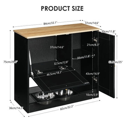 Elevated Dog Bowl Stand - 2 Bowls with Storage Cabinet