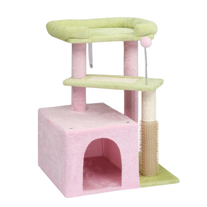 Cat Tree 27.5" - Multi-Level Tower Pink & Green for Kittens