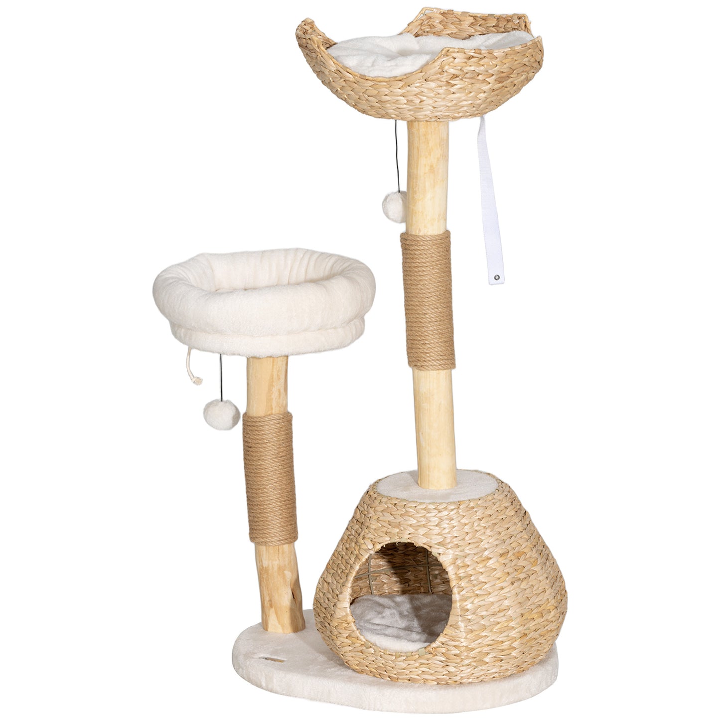 Cat Tree 41" Natural Wood - Jute Posts Condo Beds Toy Balls