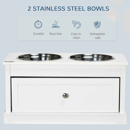 Large Elevated Dog Bowls with Storage Drawer Containing 11L Capacity, Raised Dog Bowl Stand Pet Food Bowl Dog Feeding Station, White