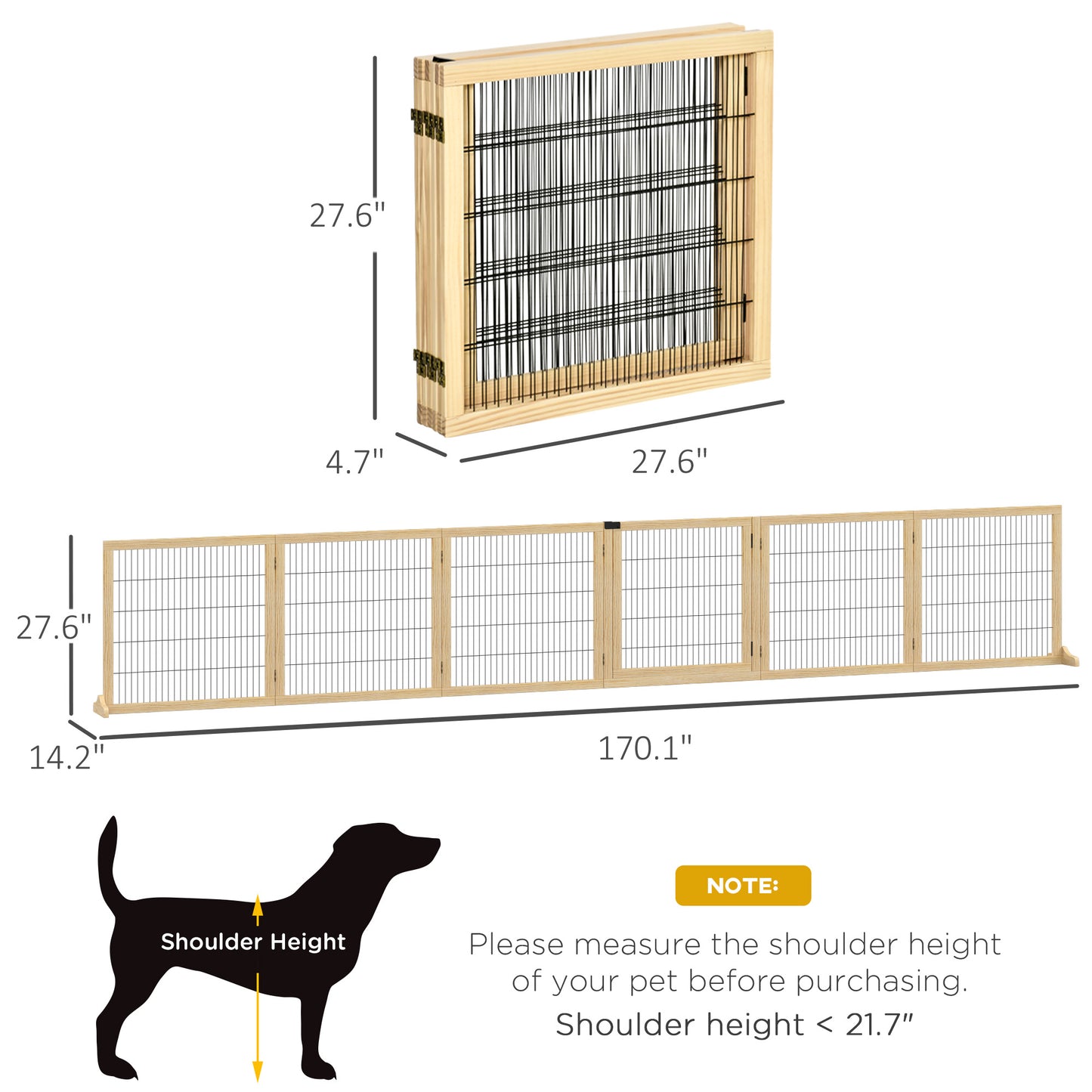 Freestanding Pet Gate 6-Panel - Wooden Dog Barrier for Doorways