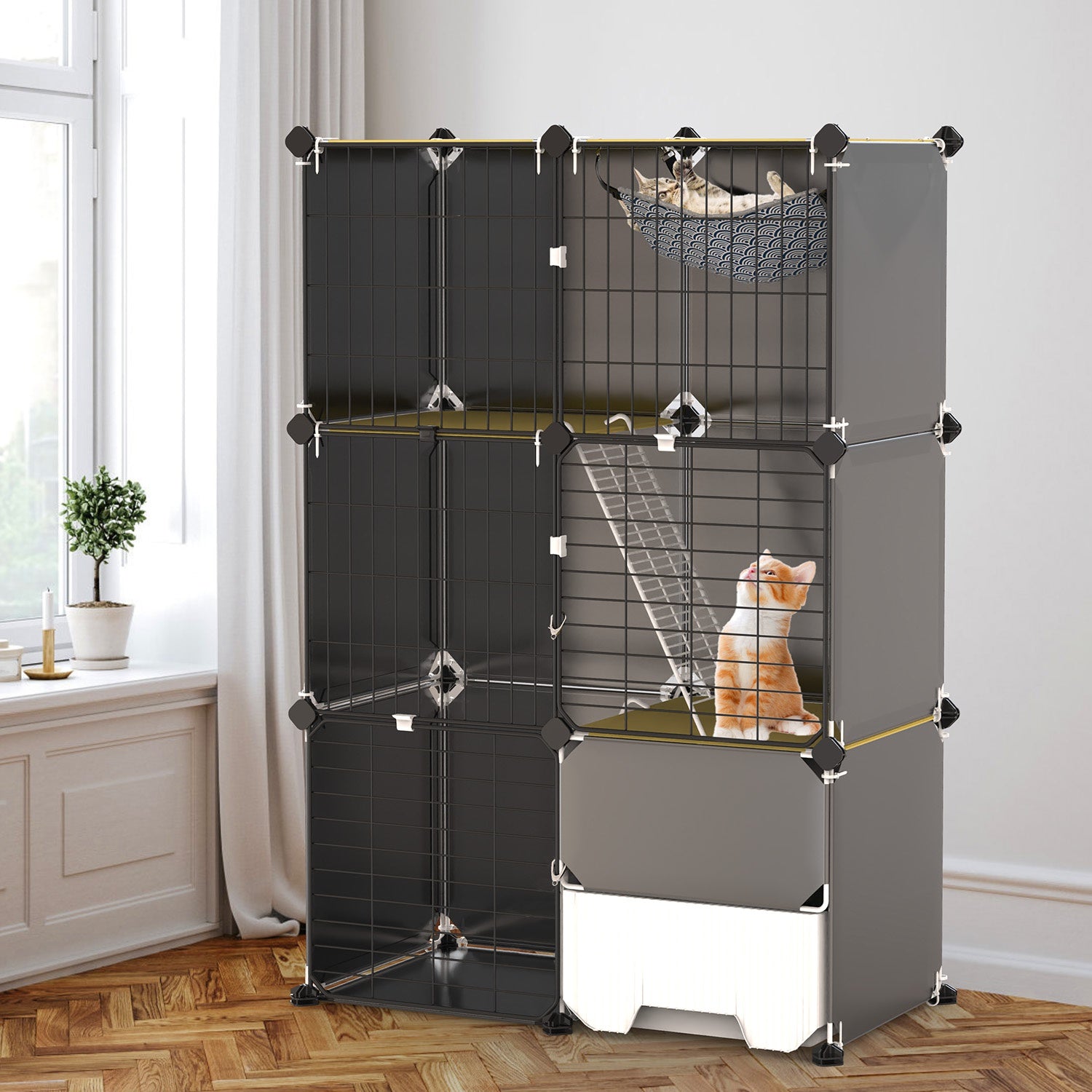 3 Tier Cat Cage Indoor With Litter Box Hammock Detachable Metal Wire Cat Kennel Cat House Cat Enclosure With Ladder For 1-2 Kittens - Purrfect Pet Haven