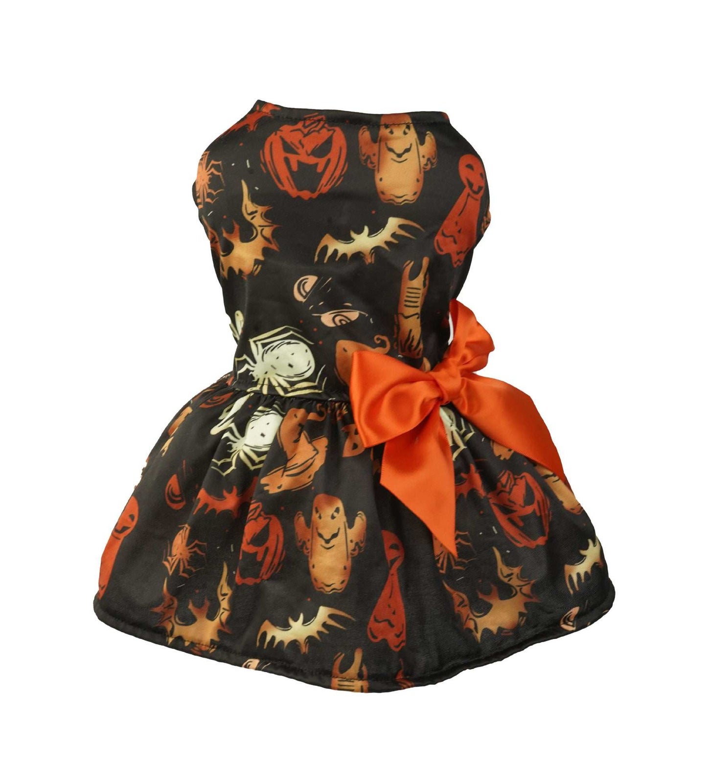 Pumpkin Print Halloween Dress - Adorable Mesh Outfit for Small Dogs & Cats