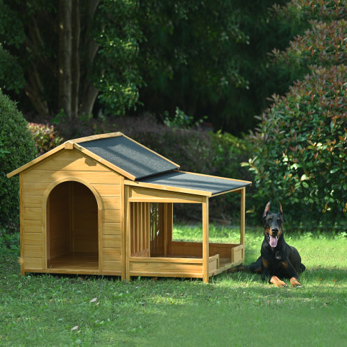 Large Wooden Dog House - 60" Cabin with Covered Porch